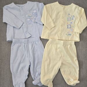 Vintage 1998 Little Lambs Baby Sets Blue & Yellow Tops Pants Embroidery 0‑3M